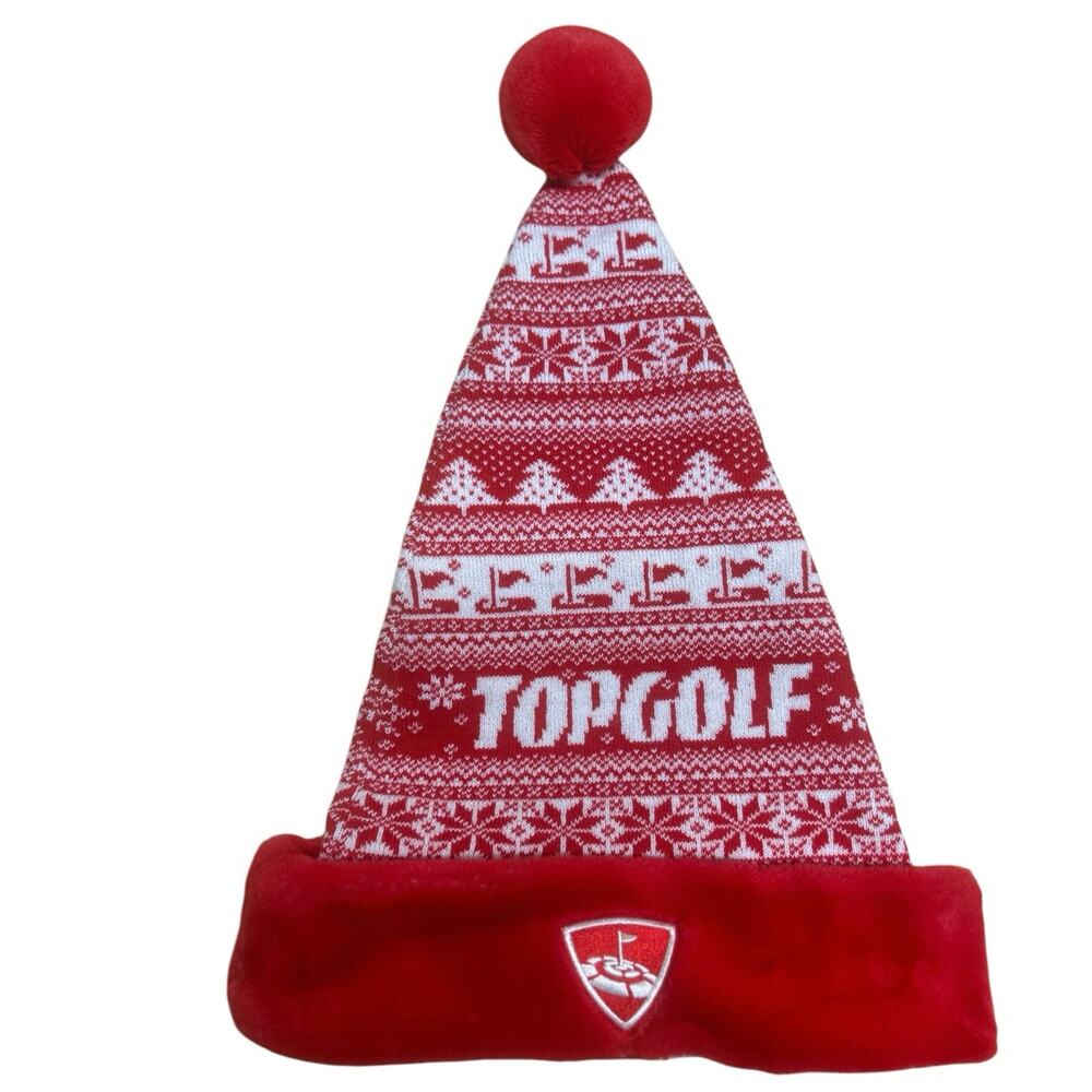 Top Golf Knitted Christmas Hat Cap 19” Length With Red Pompom Santa Christmas